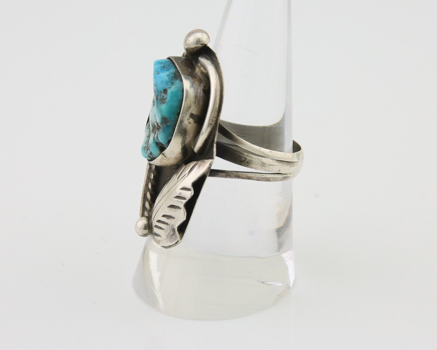 Navajo Ring 925 Silver Natural Blue Turquoise Signed David Garcia C.80's
