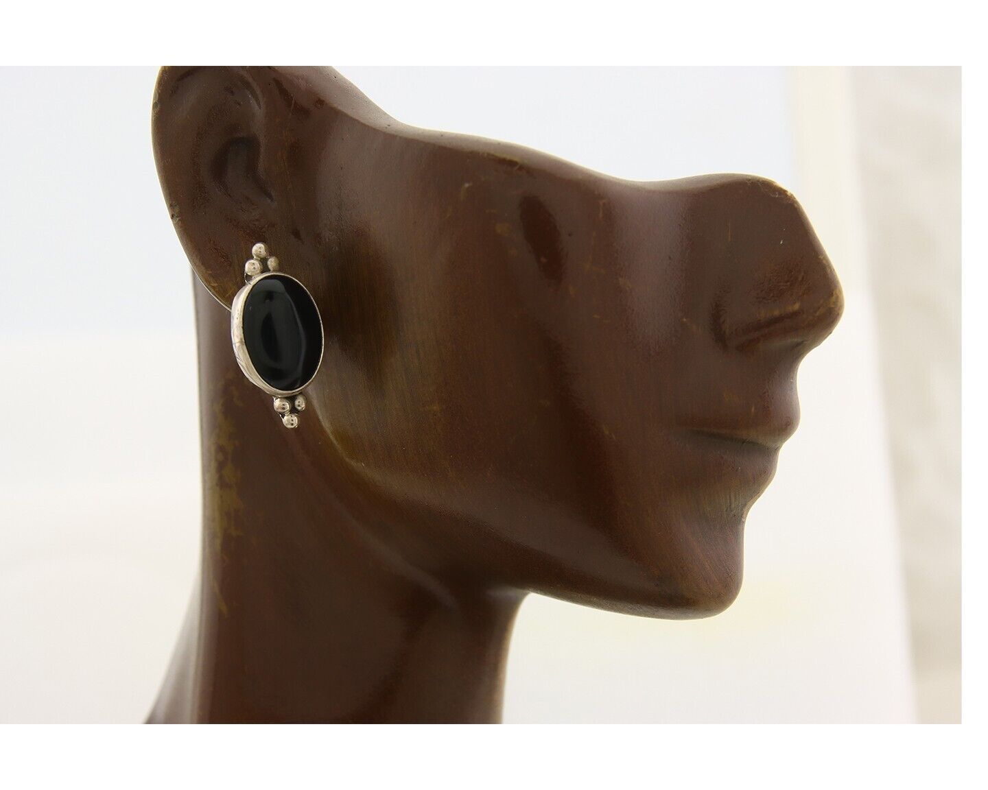 Navajo Earrings 925 Silver Handmade Natural Black Onyx Signed NAKAI C.80's
