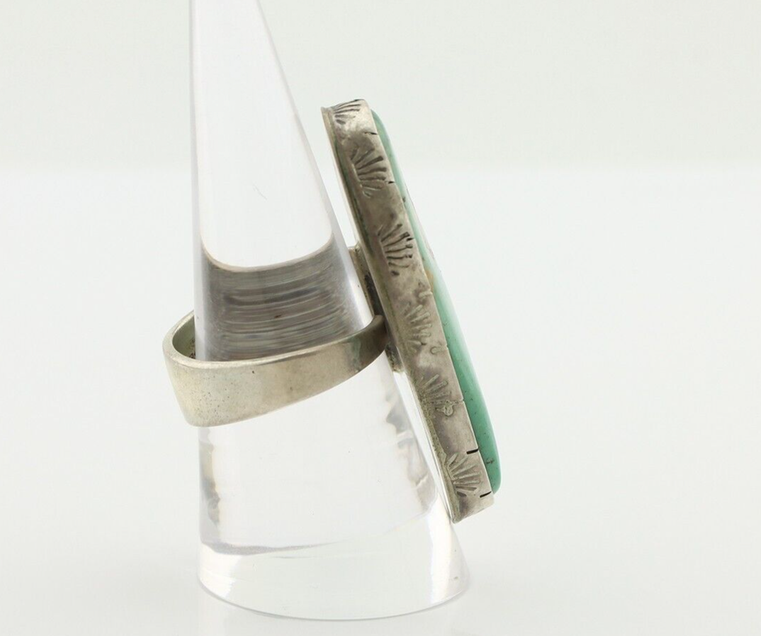 Navajo Ring 925 Silver Natural Green Turquoise Artist Signed M Guerro C.80's