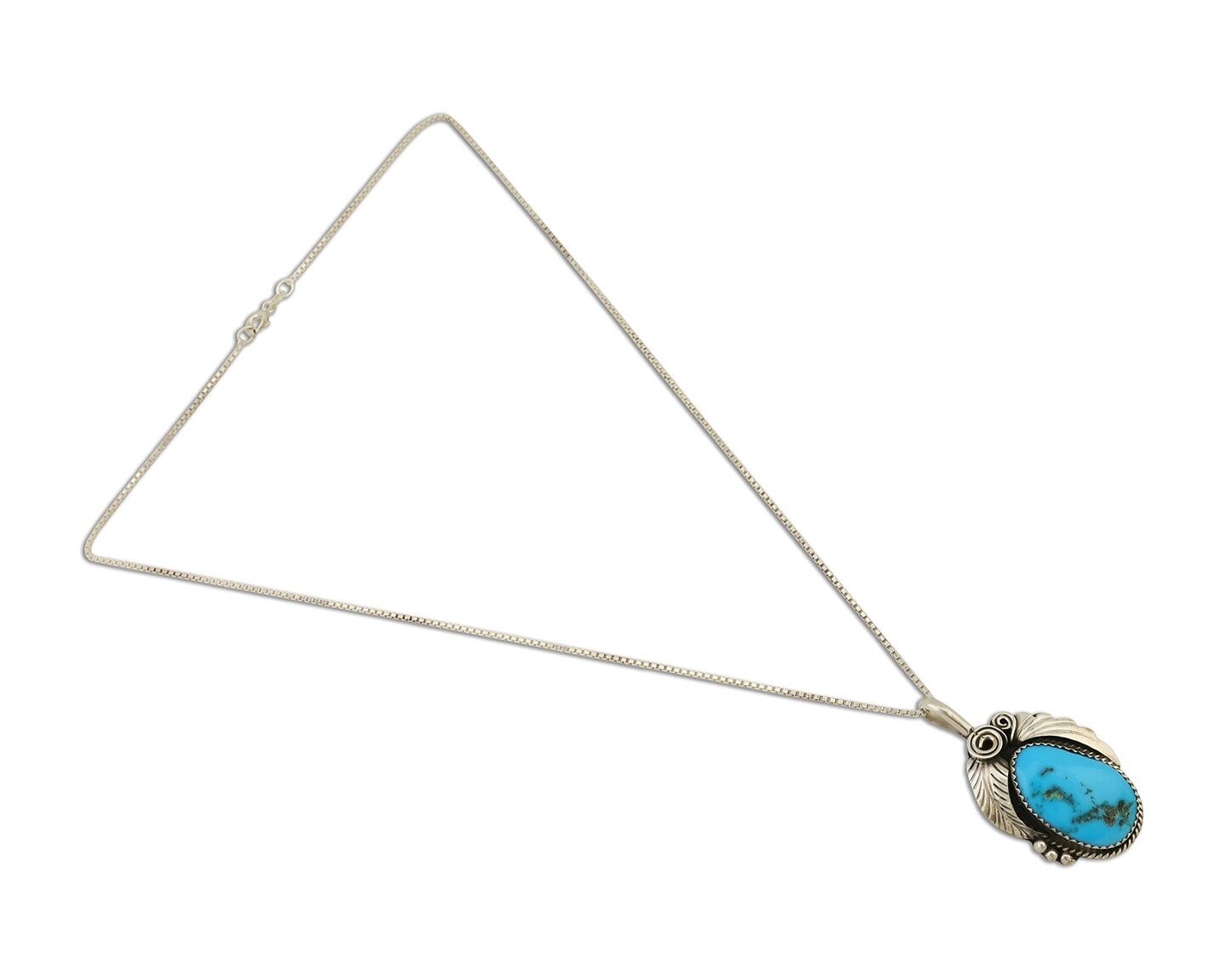 Navajo Necklace 925 Silver Blue Turquoise Signed Justin Morris C.90's