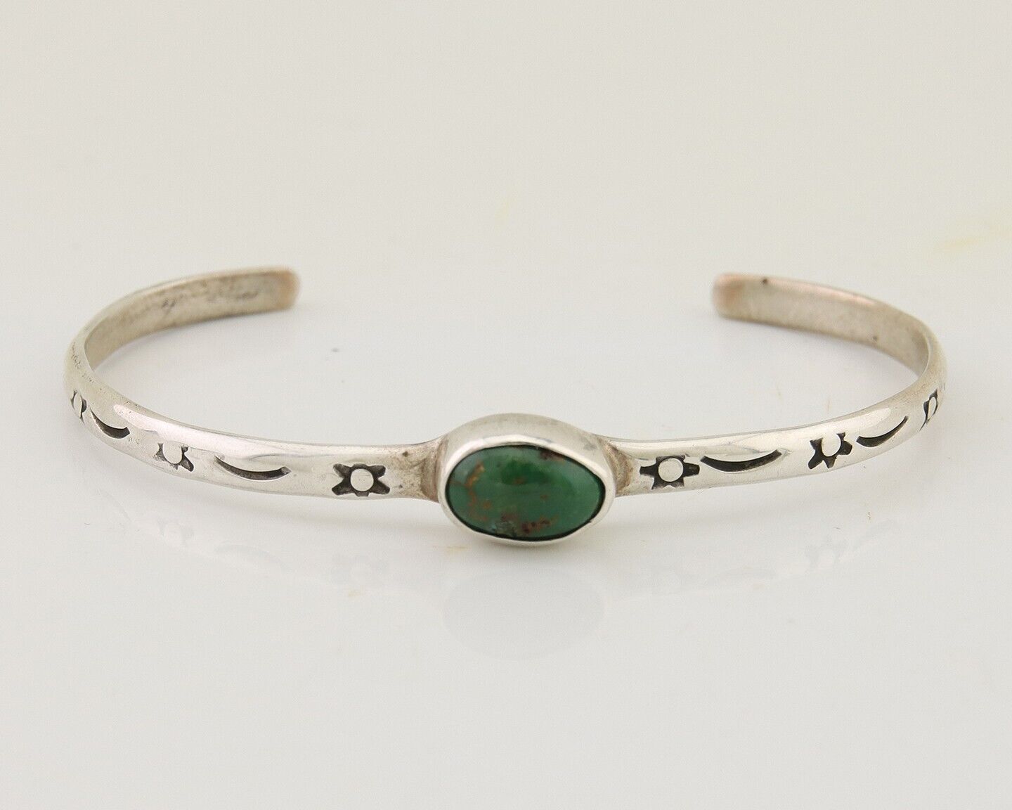 Navajo Hand Stamped Cuff Bracelet Turquoise 925 Silver Native American Artist