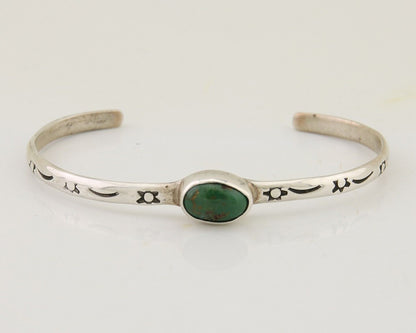Navajo Hand Stamped Cuff Bracelet Turquoise 925 Silver Native American Artist