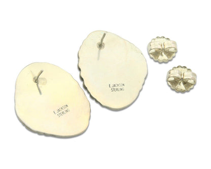 Navajo Earrings 925 Silver Natural Turquoise Artist Signed E Jackson C.80's