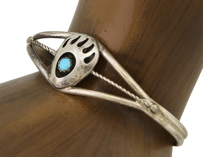 Navajo Paw Bracelet 925 Silver Blue Turquoise Native American Artist C.80's