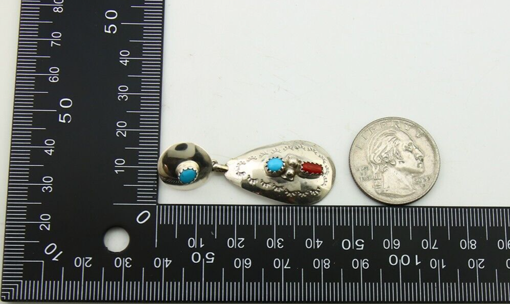 Navajo Earrings 925 Silver Turquoise & Coral Artist Signed Leeann Lee C.80's