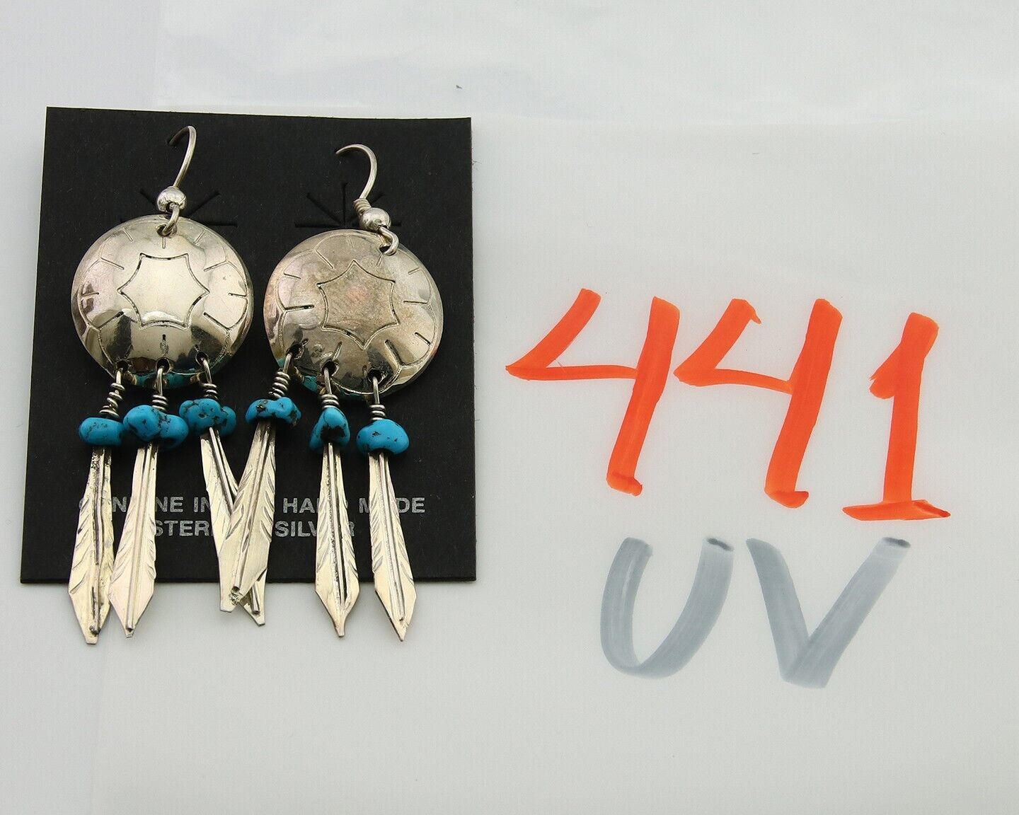 Navajo Earrings 925 Silver Dream Catcher Natural Turquoise Native Artist C.80's