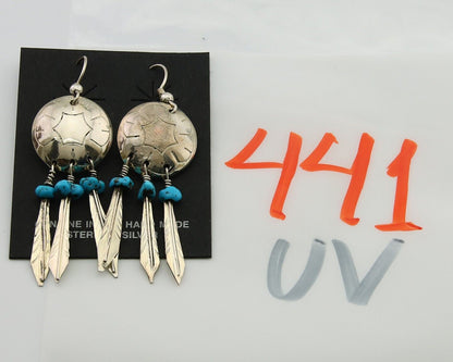 Navajo Earrings 925 Silver Dream Catcher Natural Turquoise Native Artist C.80's