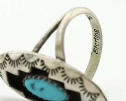 Navajo Ring .925 Silver Sleeping Beauty Turquoise Native Artist C.1980's