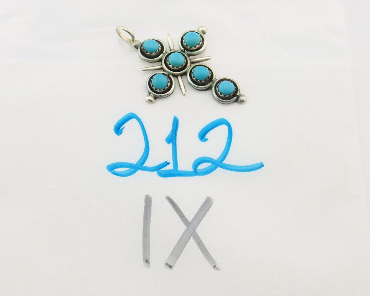 Zuni Cross Pendant Sterling Blue Turquoise Authentic Traditional Signed H&M