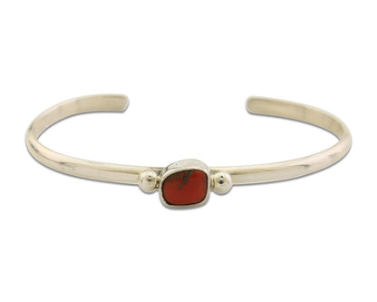 Navajo Bracelet .925 Silver Natural Red Coral Cuff Native American Artist C.80's