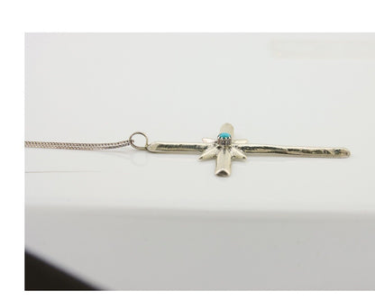 Navajo Sand Cast Necklace 925 Silver Turquoise Native American Artist C.80's