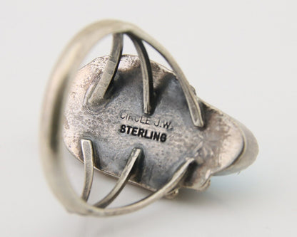 Navajo Ring 925 Silver Natural Slab Turquoise Artist Signed Circle JW C.80's