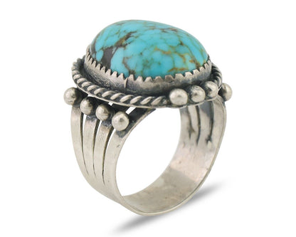 Navajo Ring 925 Silver Blue Gem Turquoise Native American Artist C.80's