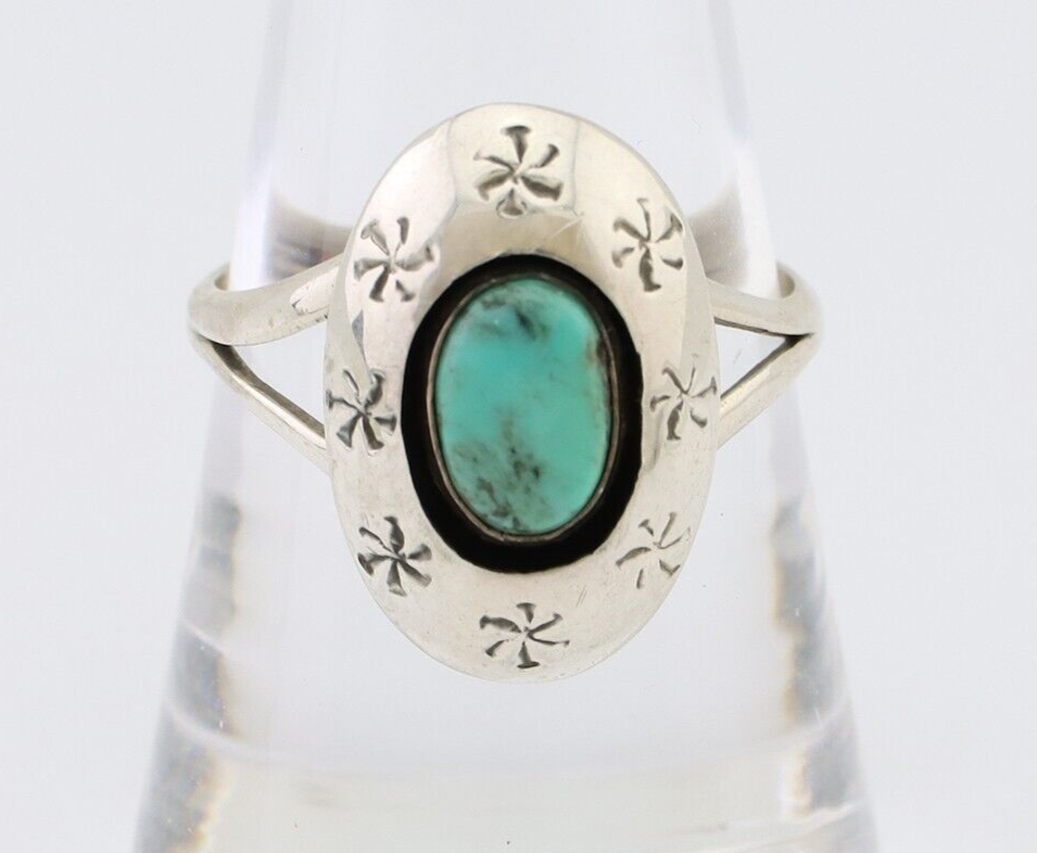 Navajo Ring 925 Silver Kingman Turquoise Native American Artist C.80's