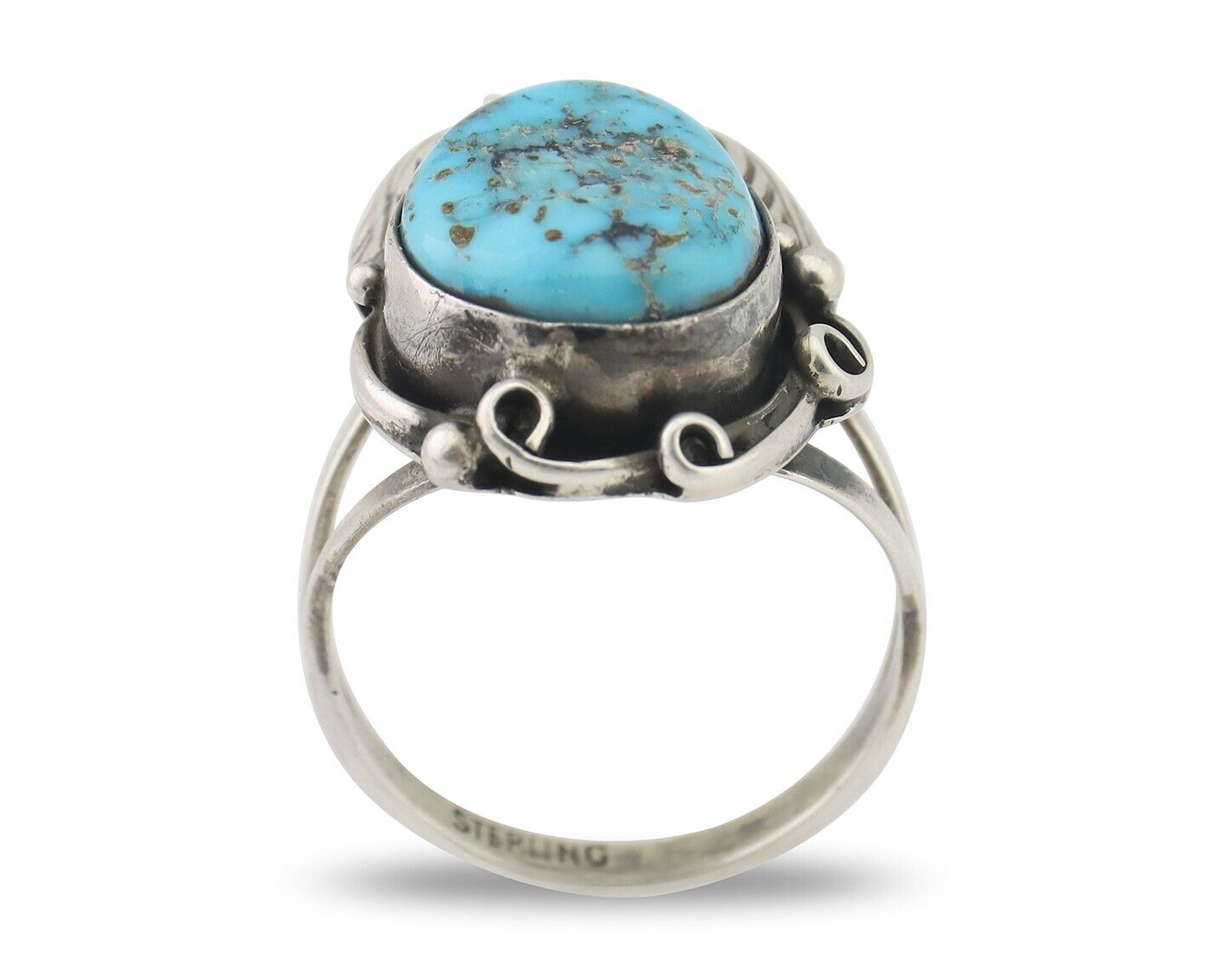 Navajo Ring 925 Silver Natural Mined Turquoise Native American Artist C.80's