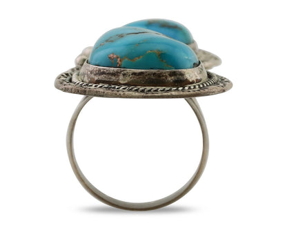 Navajo Handmade Ring 925 Silver Natural Tuquoise Artist Signed Tom Willeto C.80s
