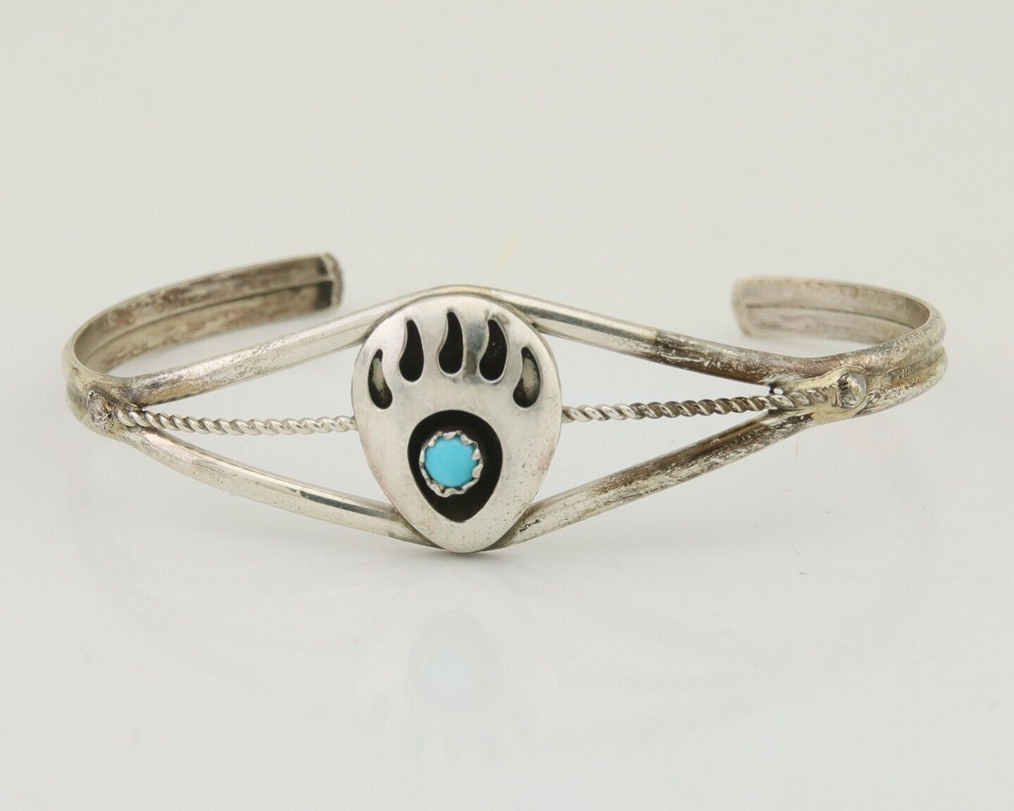 Navajo Paw Bracelet 925 Silver Blue Turquoise Native American Artist C.80's