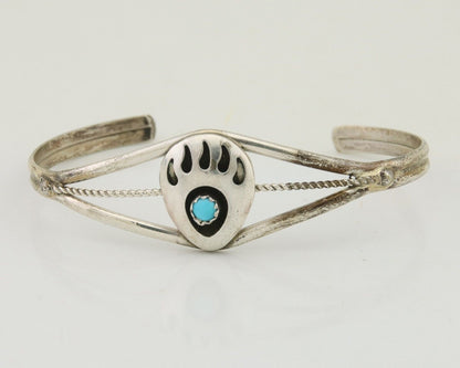 Navajo Paw Bracelet 925 Silver Blue Turquoise Native American Artist C.80's