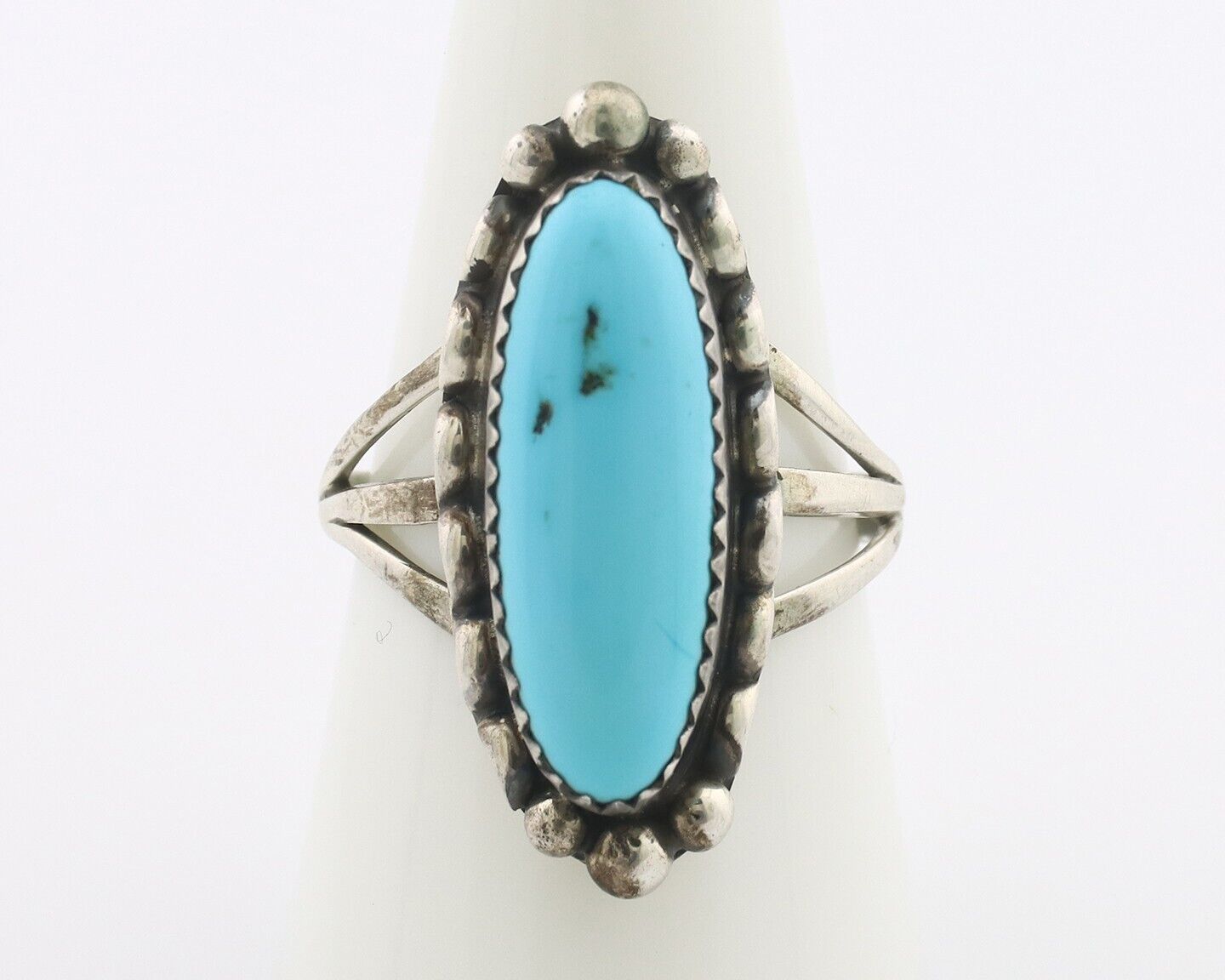 Navajo Ring .925 Silver Sleeping Beauty Turquoise Signed SkyStone Creations C80s