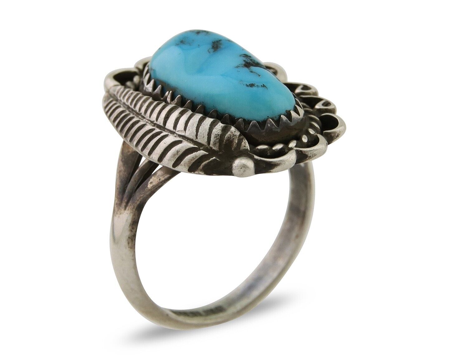 Navajo Ring 925 Silver Natural Blue Turquoise Native American Artist C.80's