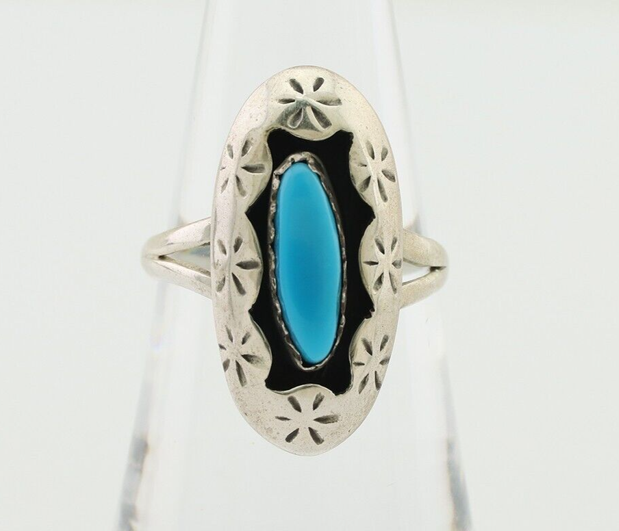 Navajo Ring 925 Silver Natural Blue Turquoise Signed IJC C.80's