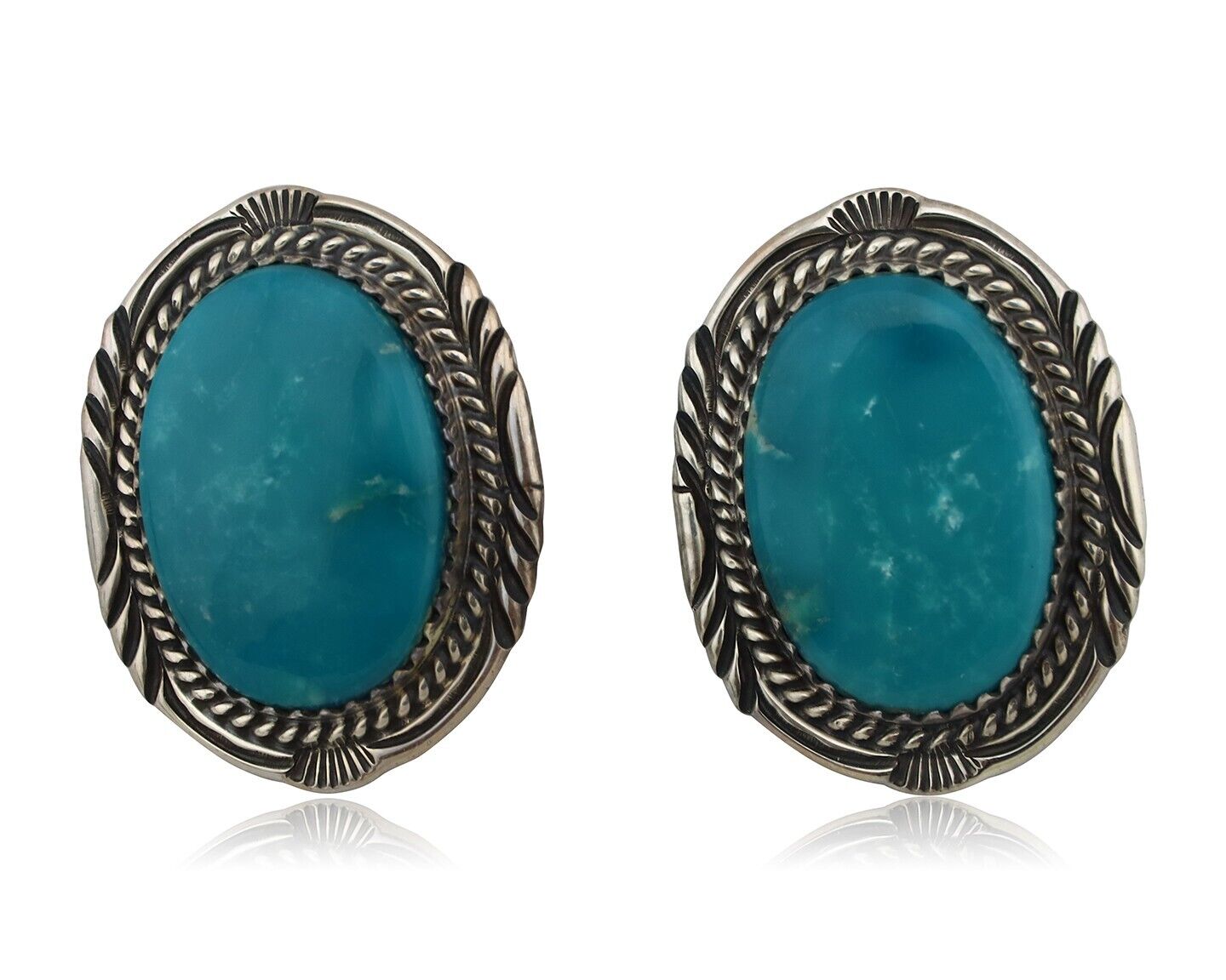 Navajo Hand Stamped Earrings 925 Silver Natural Turquoise Signed M Begay C.80s