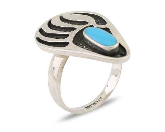Navajo Badger Paw Ring 925 Silver Turquoise Native American Artist C.80's