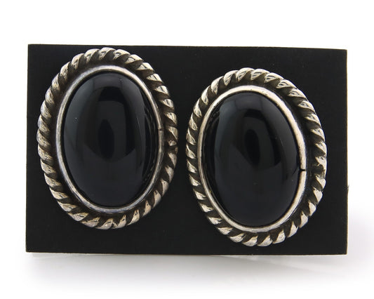 Navajo Cufflinks 925 Silver Native American Artist Natural Onyx C.80's