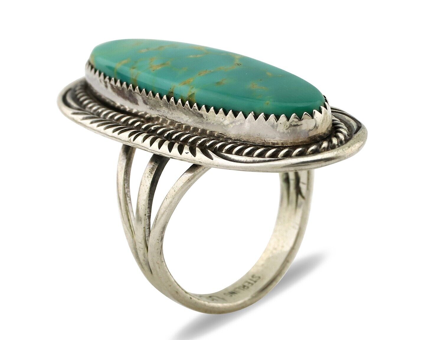 Navajo Ring 925 Silver Natural Mined Turquoise Artist Signed USA C.80s