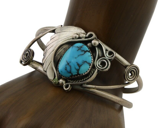 Navajo Bracelet 925 Silver Blue Turquoise Native American Artist C.80's