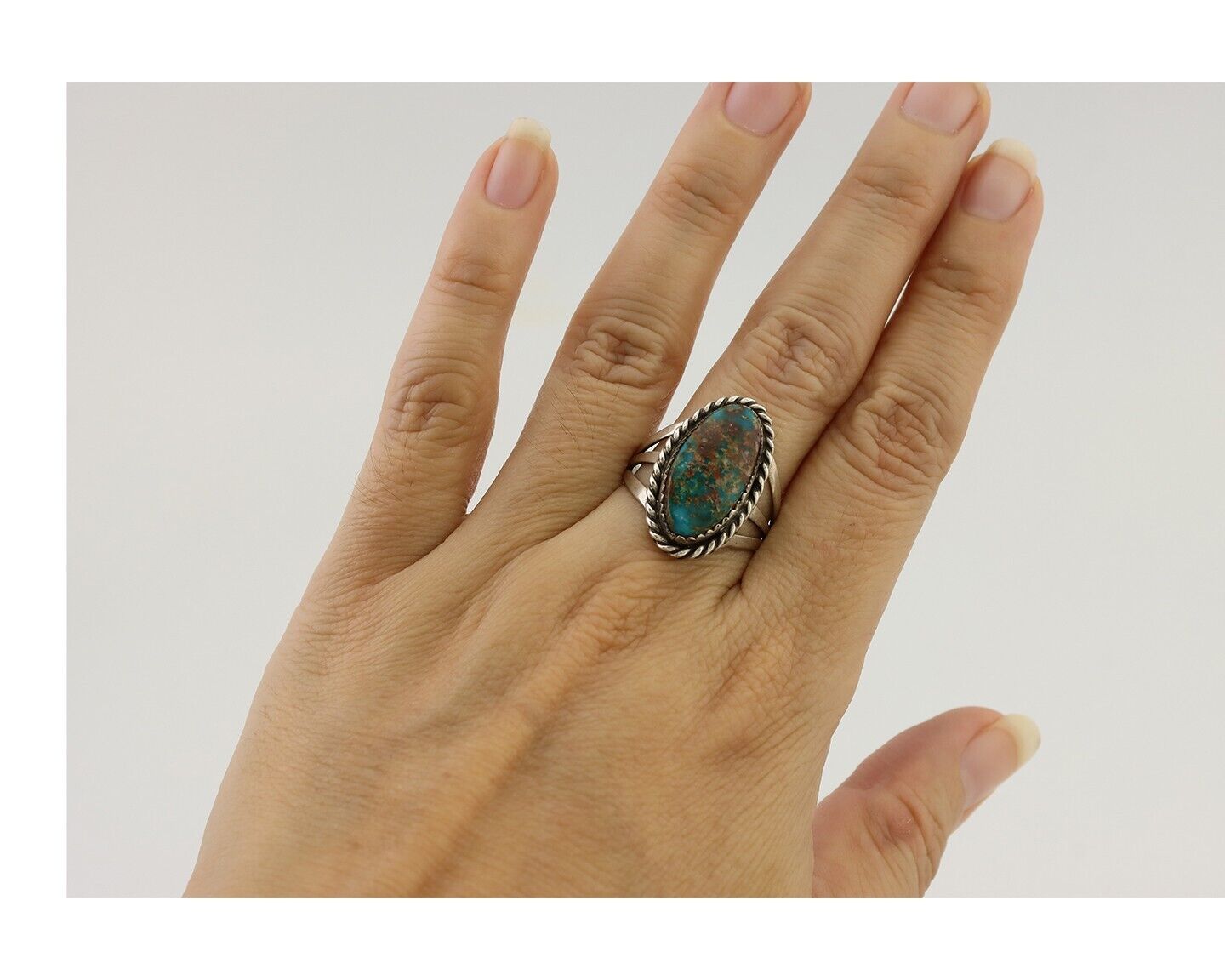 Navajo Ring 925 Silver Natural Turquoise Native American Artist C.80's