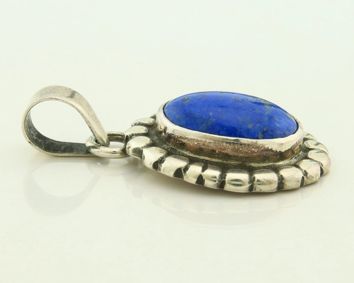 Navajo Pendant 925 Sterling Silver Natural Lapis Vintage Signed Rabbit Stick
