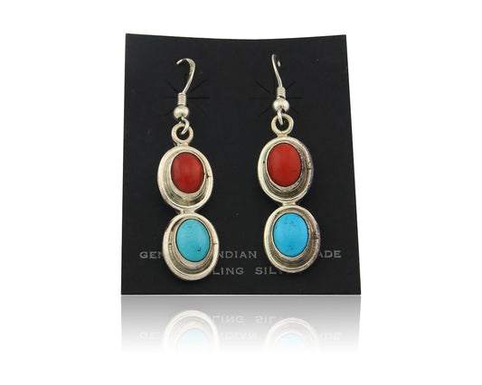Navajo Earrings Sterling Silver Gemstone Vintage Handmade Dangle