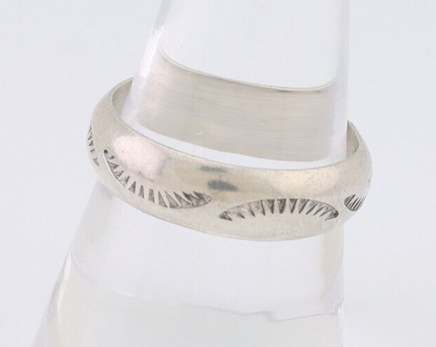 Navajo Hand Stamped Band 925 Silver 6.0 mm Signed Larry Chavez Size 10.25 C.80's