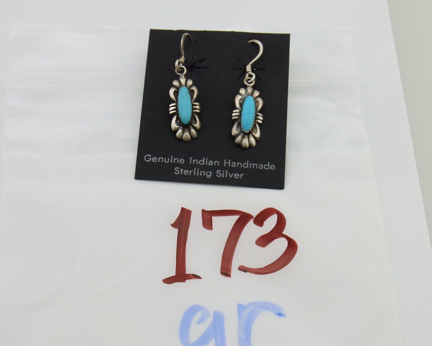 Navajo Hand Stamped Earrings 925 Silver Natural Turquoise Native Artist C.80's