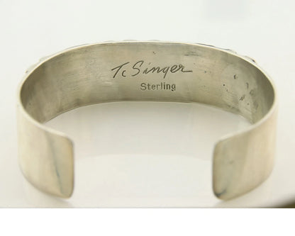 Navajo Cuff Bracelet 925 Sterling Silver & Gold Vintage Signed T Singer