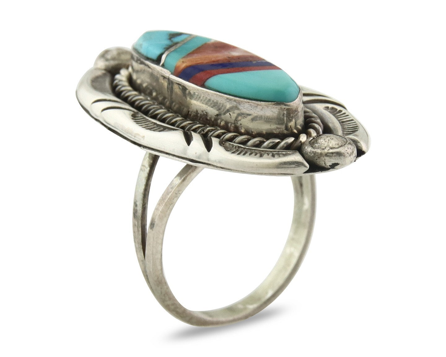 Vintage Zuni Ring 925 Sterling Silver Gemstone Signed V&N Edsitty Size 7.5