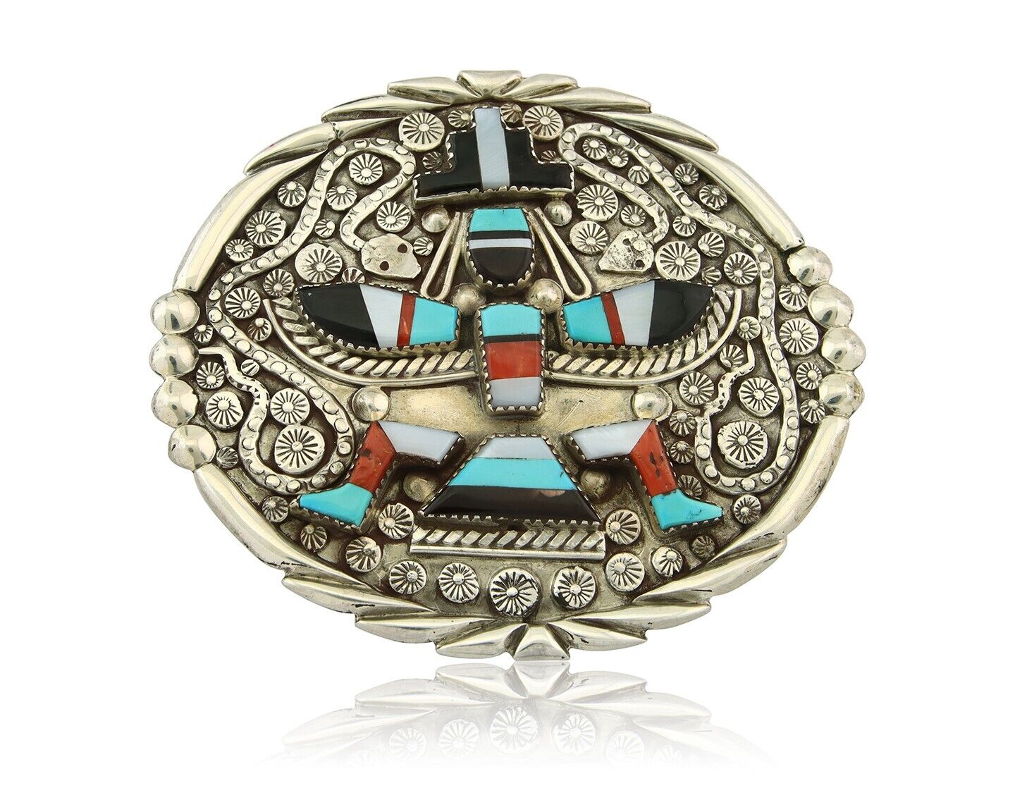 Zuni Belt Buckle 925 Sterling Silver Signed Gary & Paulinis Vacit c.80's