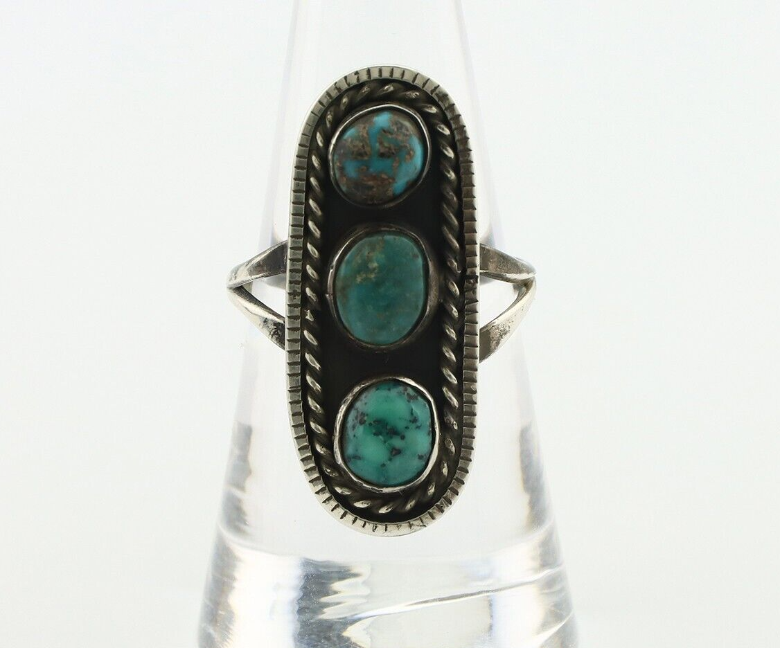 Navajo Ring 925 Silver Natural Blue Turquoise Native American Artist C.80's