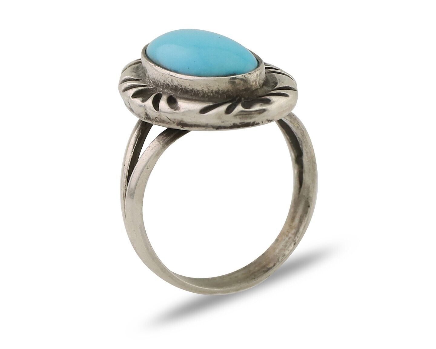 Navajo Ring 925 Silver Sleeping Beauty Turquoise Artist Signed SC C.80's