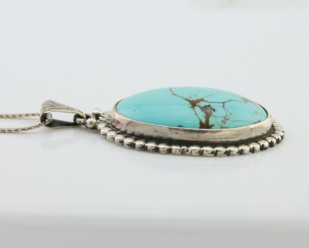 Navajo Necklace 925 Silver Natural Blue Turquoise Artist Signed M Montoya C.80's