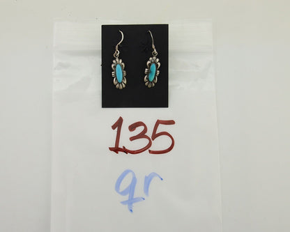 Navajo Hand Stamped Earrings 925 Silver Natural Turquoise Native Artist C.80's