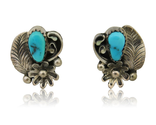 Navajo Dangle Earrings 925 Silver Natural Turquoise Native American Artist C80s