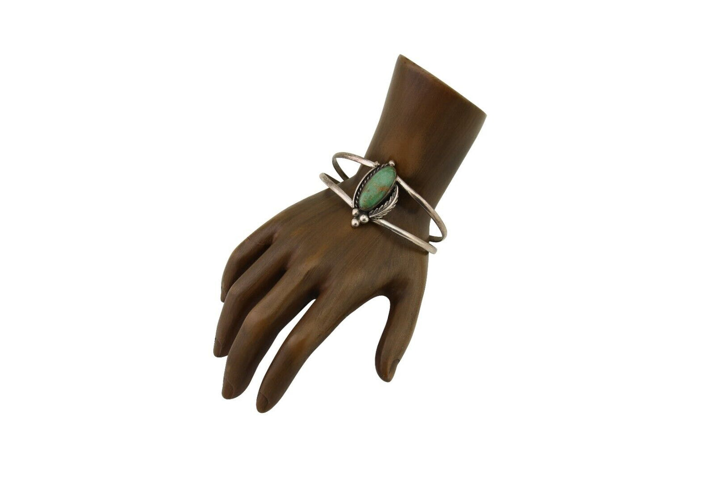 Navajo Hand Stamped Cuff Bracelet Turquoise 925 Silver Signed Sunrise C.80's