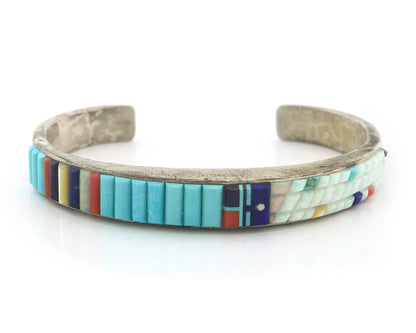 Navajo Cuff Bracelet Sterling Silver Natural Gemstone Vintage Signed WM