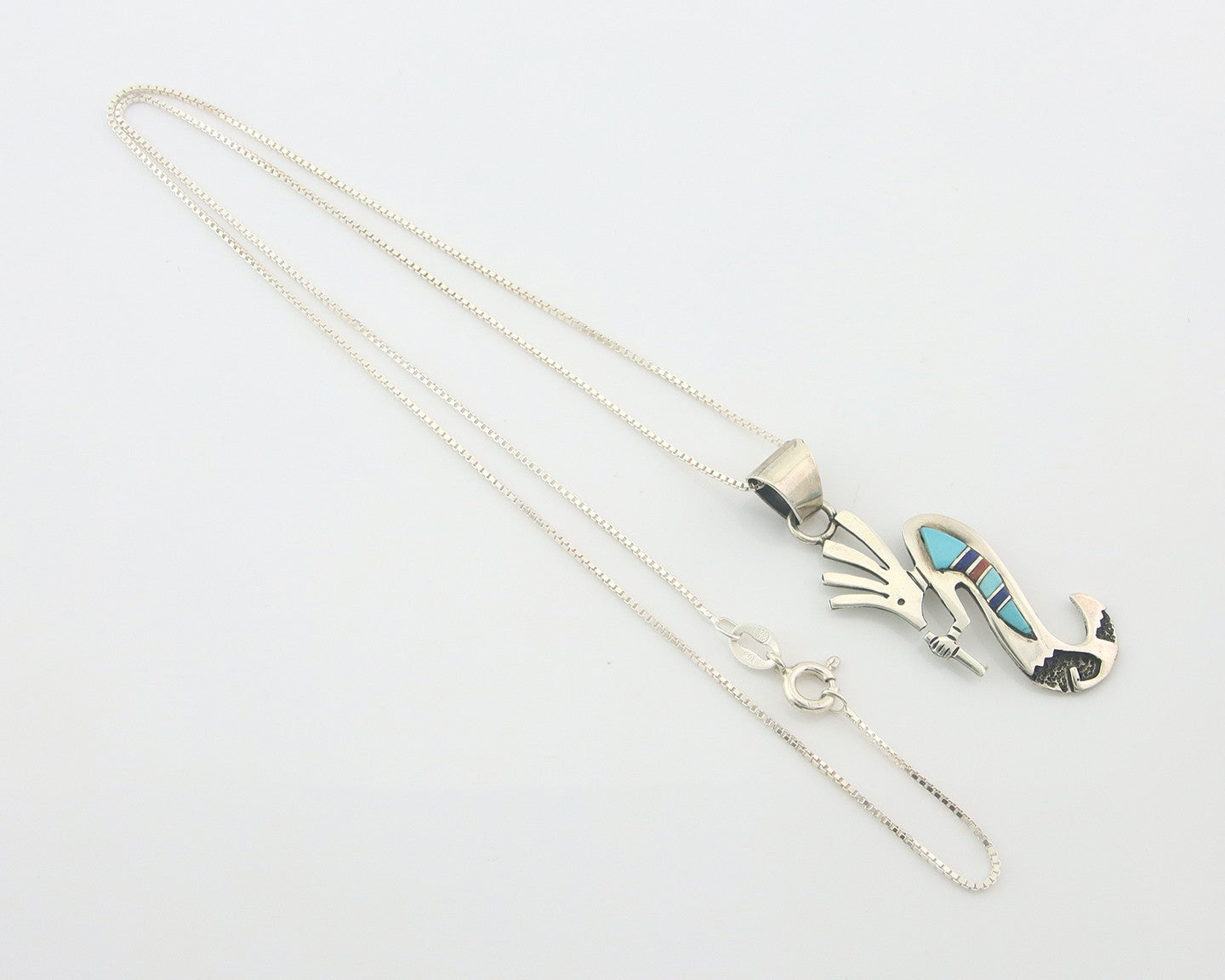 Navajo Kokopelli Necklace Sterling Silver Natural Gemstone Vintage Signed Paw