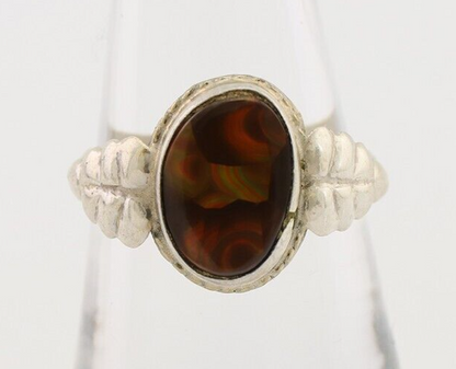 Navajo Handmade Ring 925 Silver Natural Fire Opal Native Artist Size 8.25 C.80's