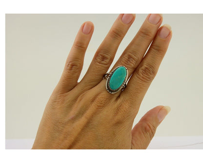 Navajo Ring 925 Sterling Silver Turquoise Native American Artist C.80's