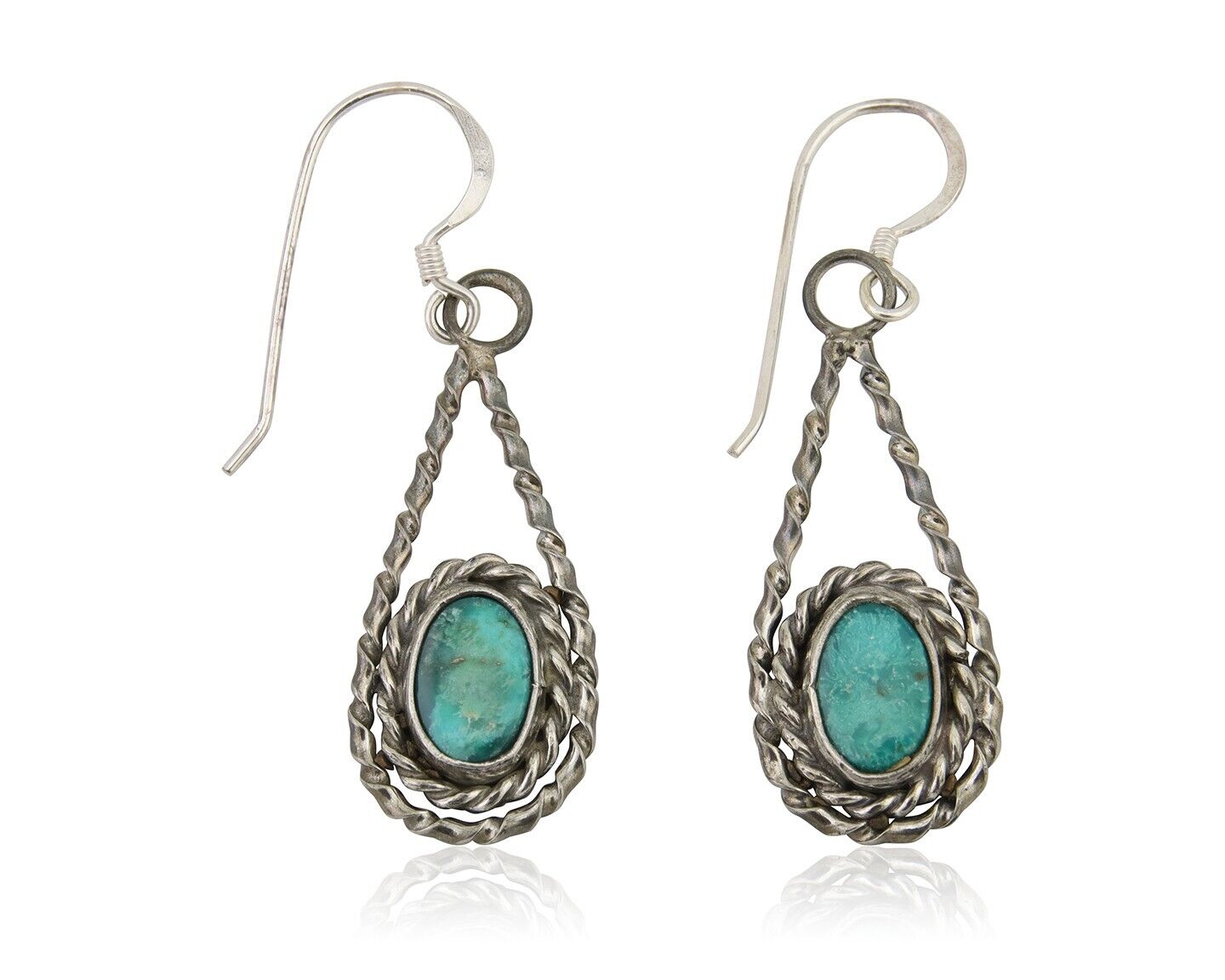Navajo Dangle Earrings 925 Silver Natural Blue Turquoise Native Artist C.80's