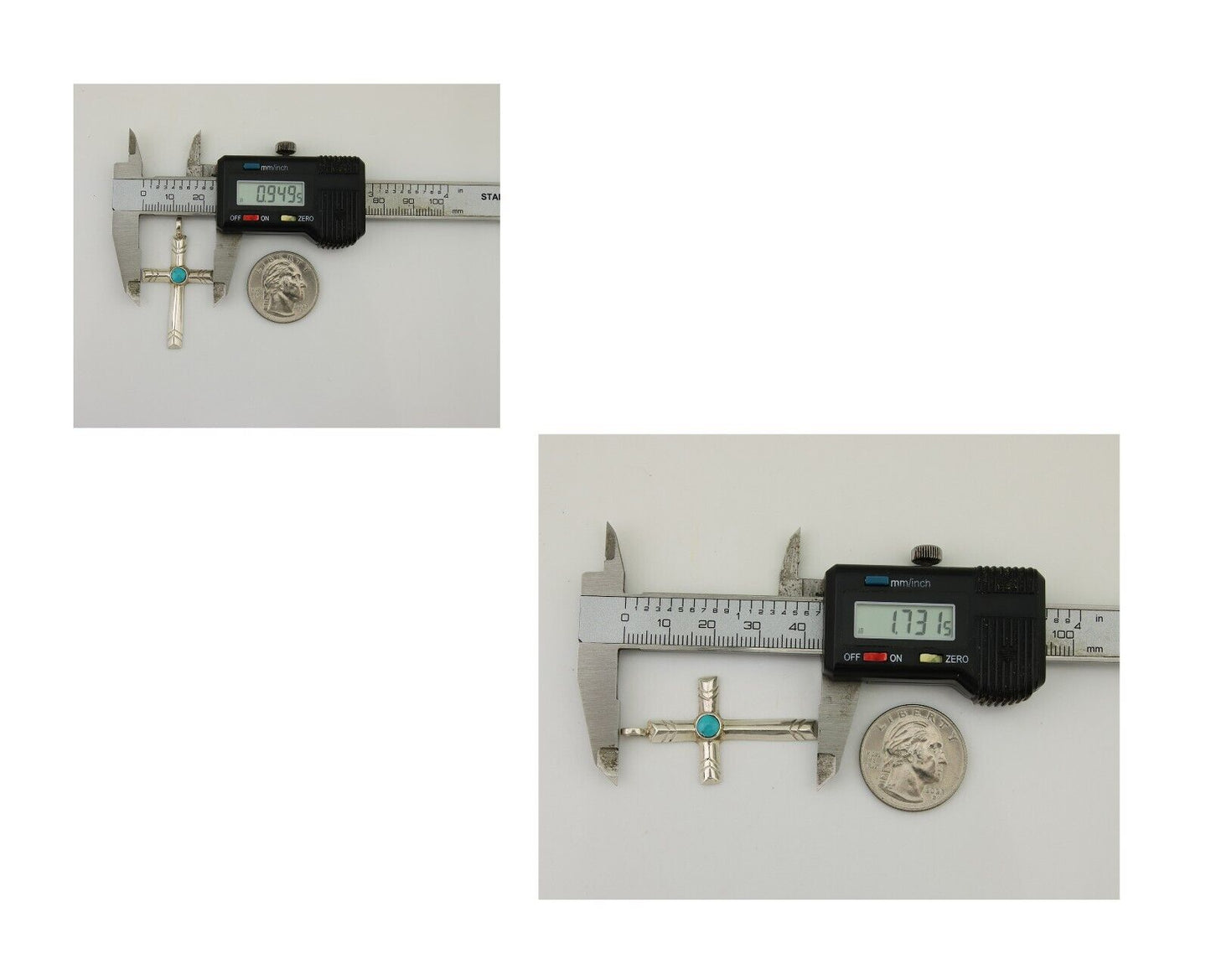 Navajo Sand Cast Cross Pendant 925 Silver Turquoise Artist Signed J Yazzie C.80s